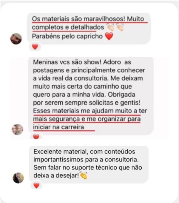 Feedbacks: materiais maravilhosos, completos e detalhados; me ajudam a ter mais segurança